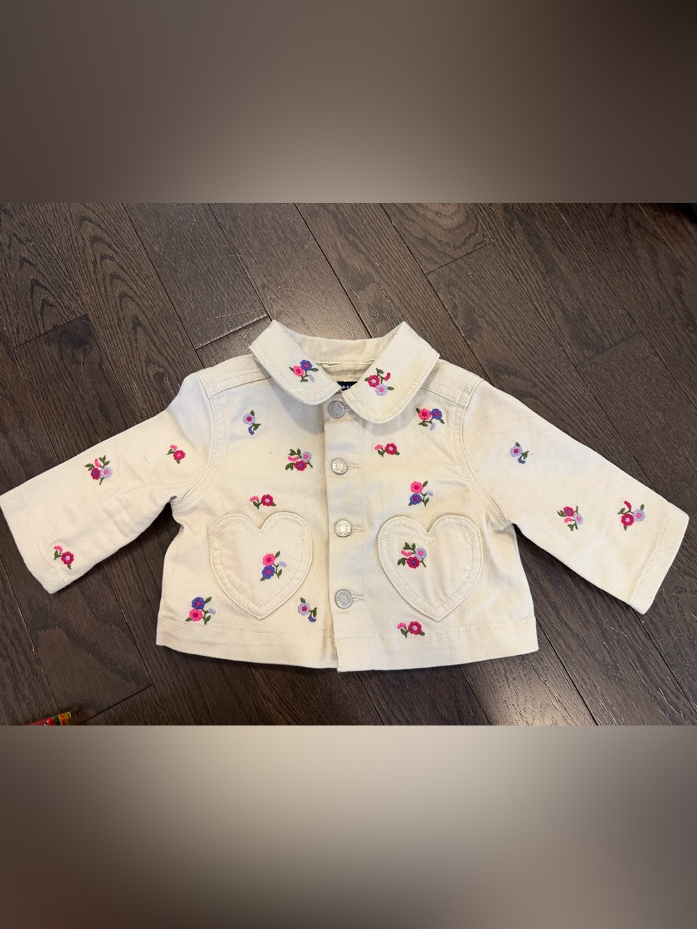 GAP Cream Jean Jacket with Pink & Purple Floral Embroidery